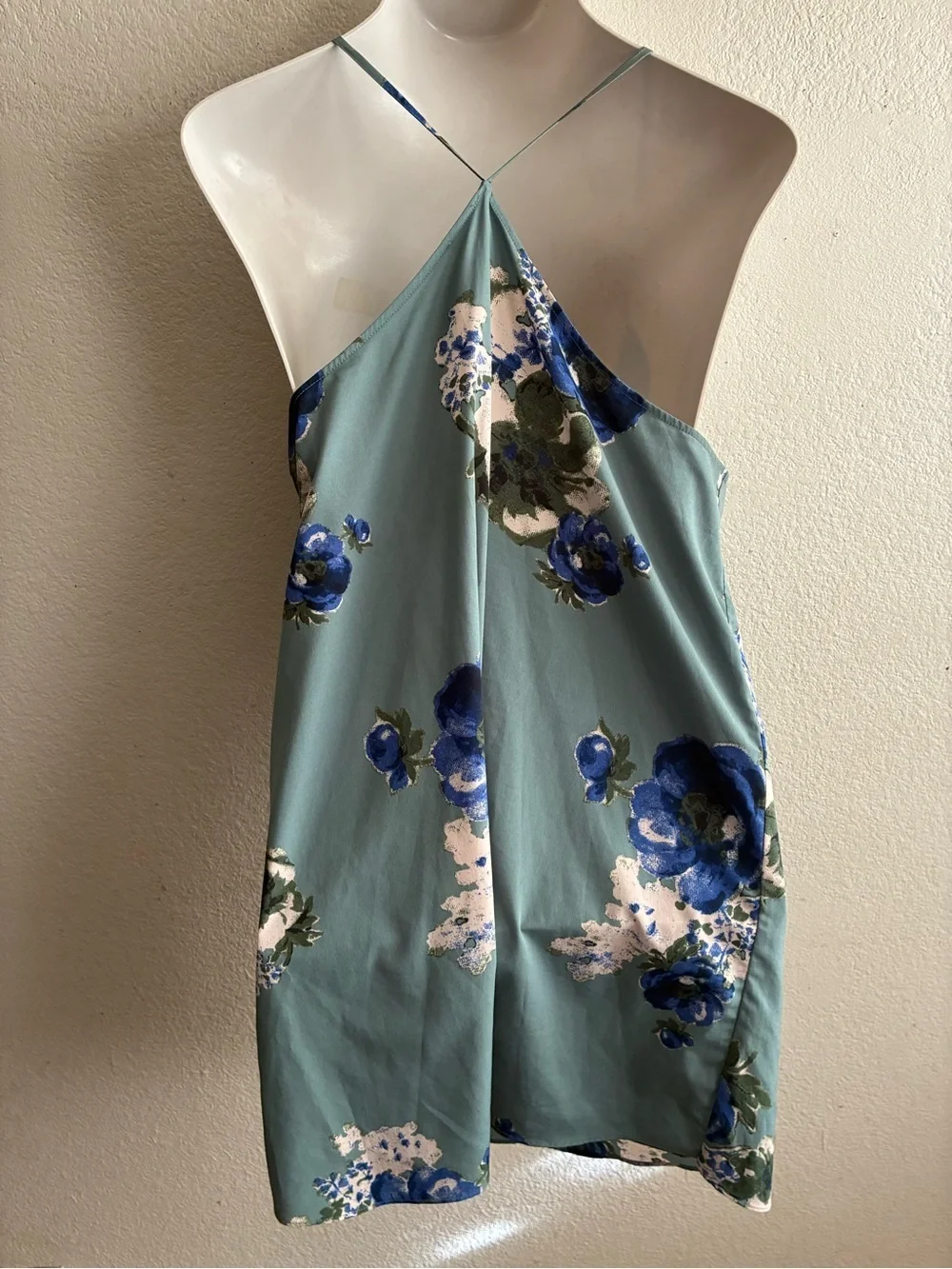 Free People Intimately Cascades Floral Chiffon Mini Slip Dress Slate Blue L
